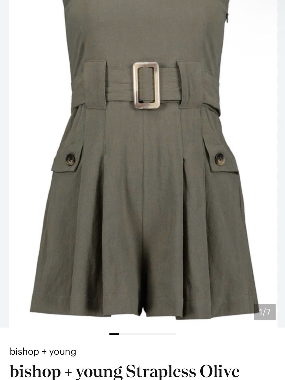 NWT bishop + young Olive Strapless Belted Romper Shorts with Front Flap Pockets